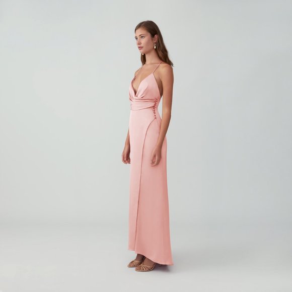 pale peach draped side slit gown from Fame and Partners, never worn, NWT - Picture 3 of 8
